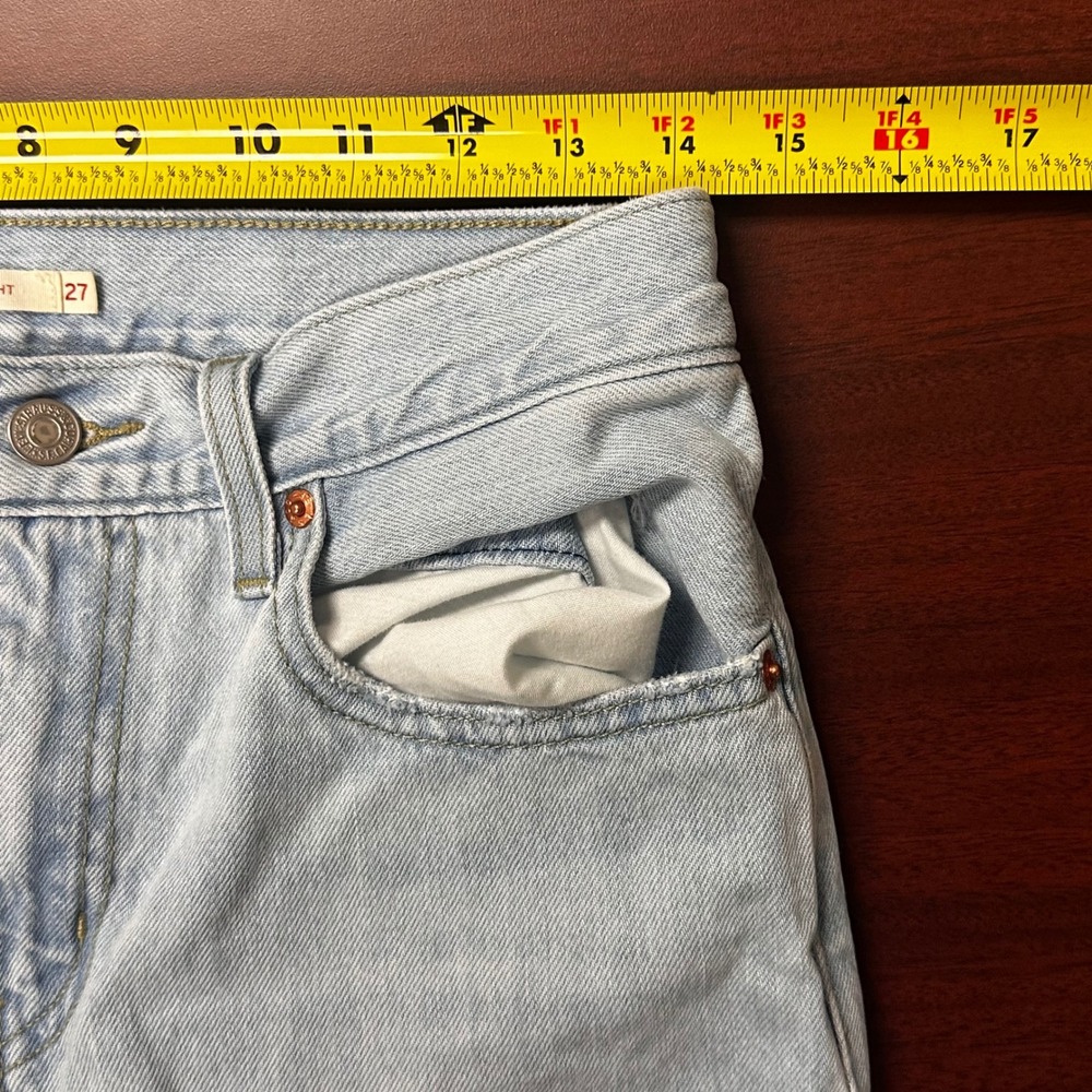 Levis Low Pro Straight Jeans Women 27 Light Wash Distressed Denim FLAWS - Picture 6 of 12